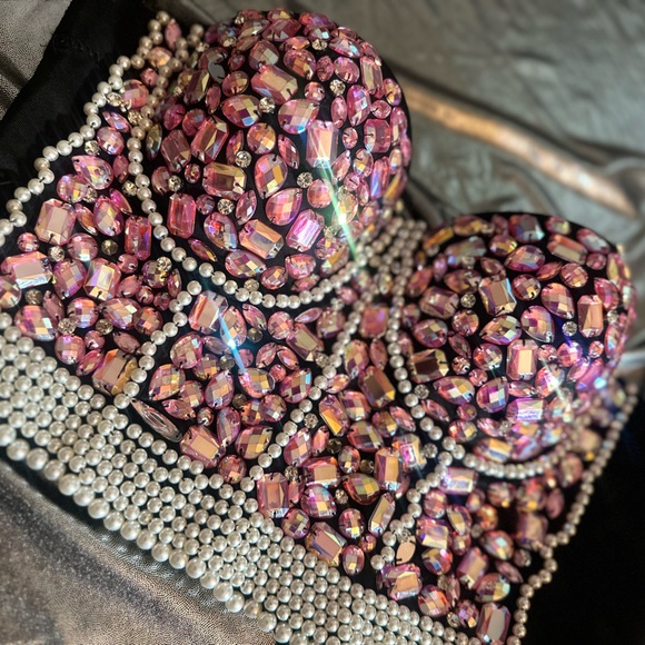 Pink Rhinestone Strapless Top - Picture 3 of 7